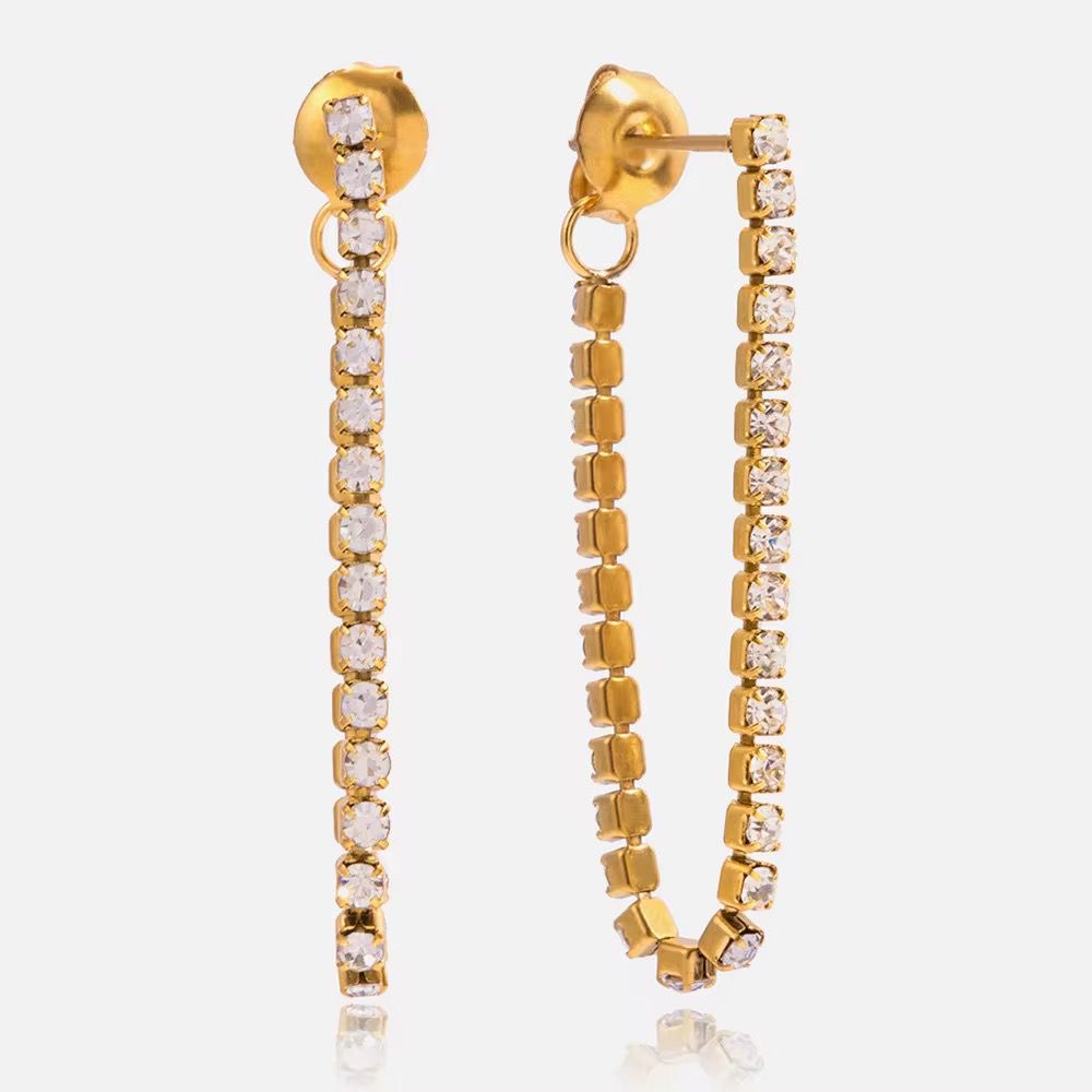 SJ 1019 Zircon Tassel Stud Earring  - 18k Gold PVD plated stainless steel - Anti tarnish