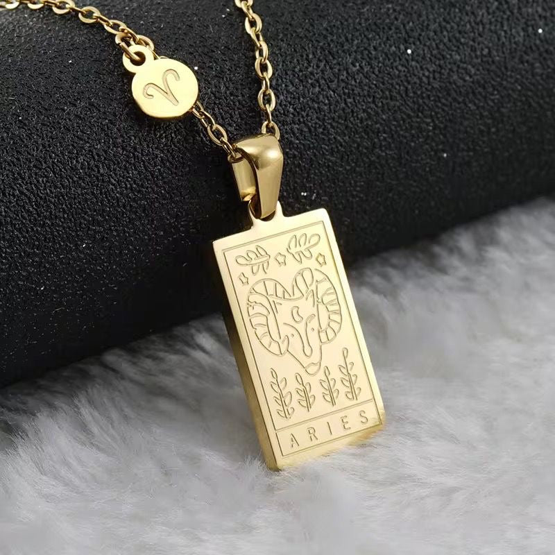 SJ 851 Zodiac Sign Tarot Card Necklace - 18k Gold PVD plated stainless steel - Anti tarnish