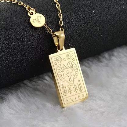 SJ 851 Zodiac Sign Tarot Card Necklace - 18k Gold PVD plated stainless steel - Anti tarnish