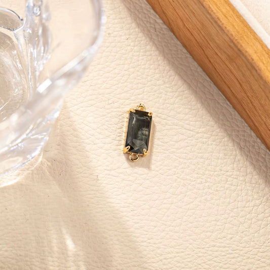 BBB 279 (f) Clear Black Rectangle Connector 14k gold plated Zircon crystal charm ( 1 pc ) Anti tarnish ( 21:8.5 mm )