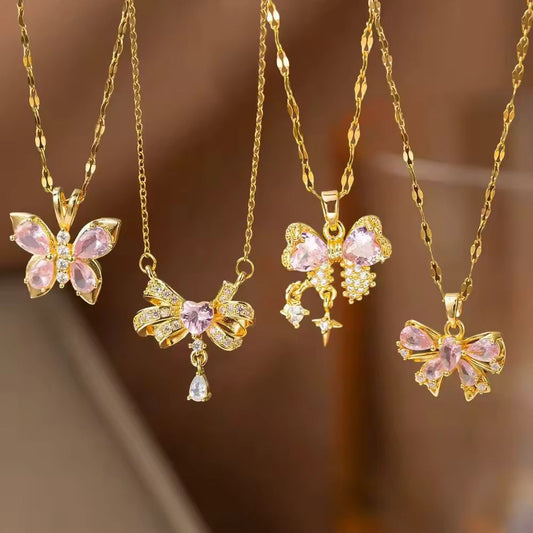 NSJ33G Zircon Necklace - 18k Gold PVD plated