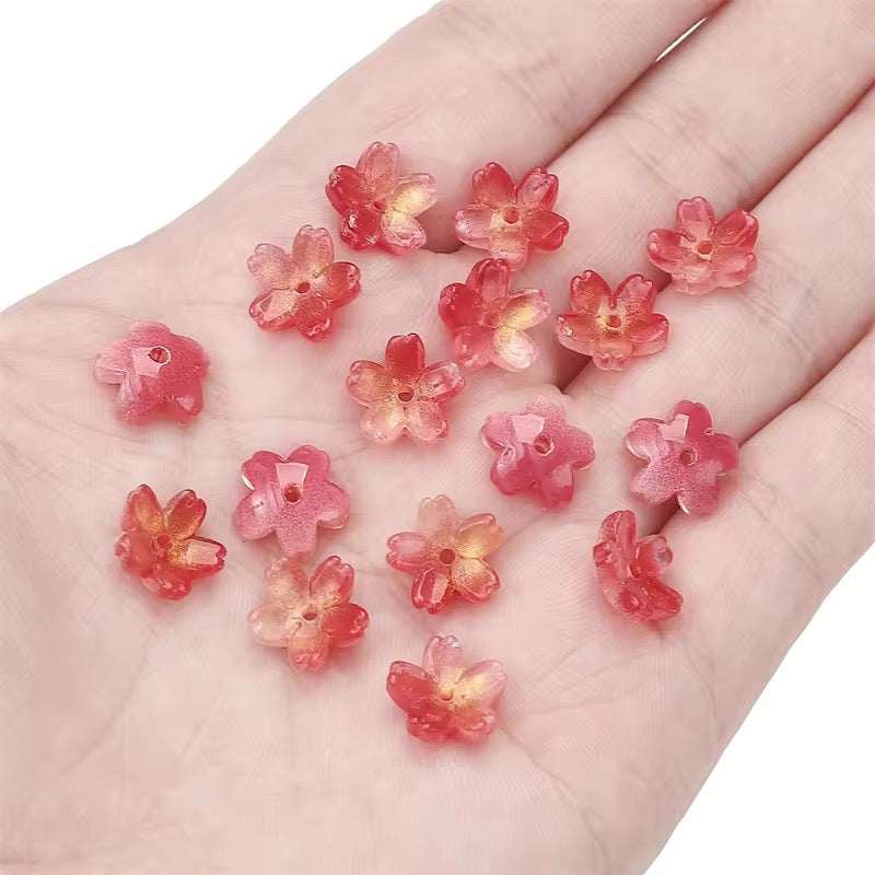 BBB 004 (a) Red Mini Sakura flower glass bead ( 1 pc ) Lampwork Bead ( 11 mm )