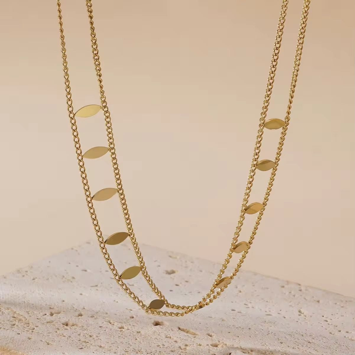 NSJ25B rhombus double layer  Necklace - 18k Gold PVD plated 316 stainless steel - Anti tarnish