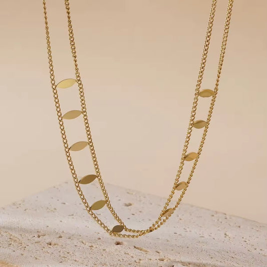 NSJ25B rhombus double layer  Necklace - 18k Gold PVD plated 316 stainless steel - Anti tarnish