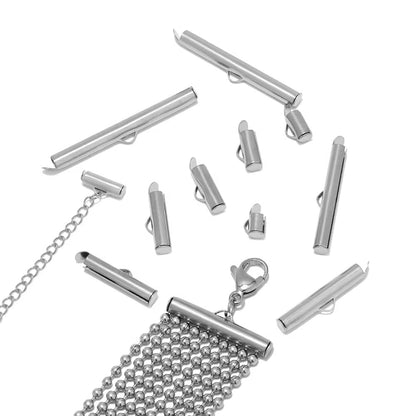 SS 1117 Slider Clasp Bucket Tube Connector Silver PVD plated stainless steel ( 1 pc ) Anti tarnish