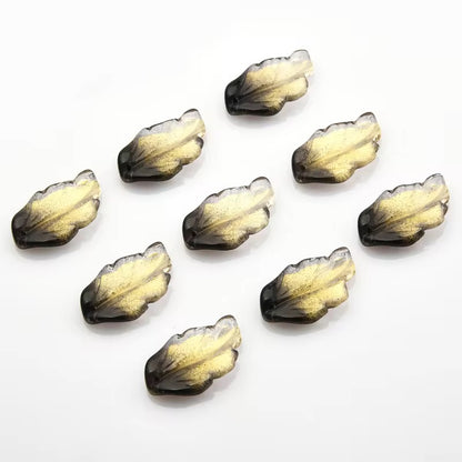 BBB 80 (c) Golden Black Gradient Feather shaped petal Crystal glass beads ( 1 pc )