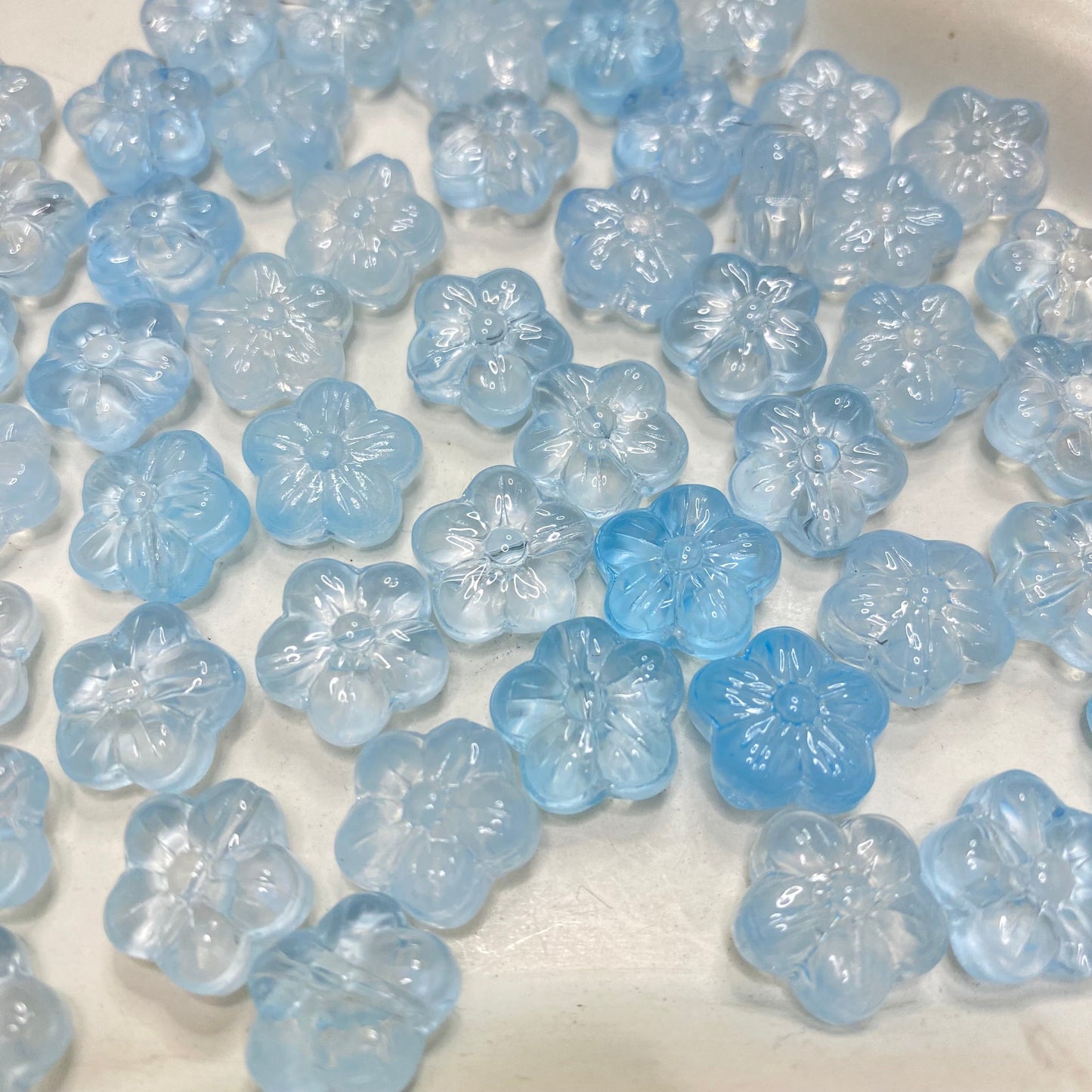 GB34 Golden glitter clear Flower glass bead ( 1 pc )