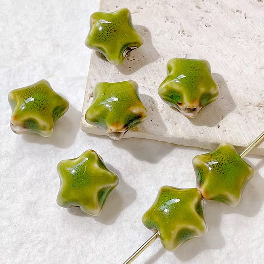 BBB 255 (g) Green Chunky Star Ceramic bead ( 1 pc ) Porcelian Ceramic ( 15 mm )