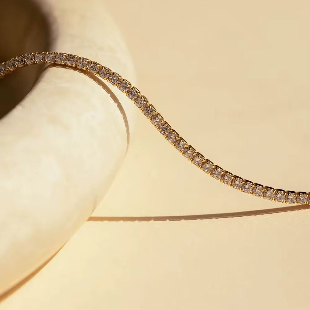 SJ 794 Modern Tennis Clavicle Zircon Necklace - 18k Gold PVD plated stainless steel - Anti tarnish