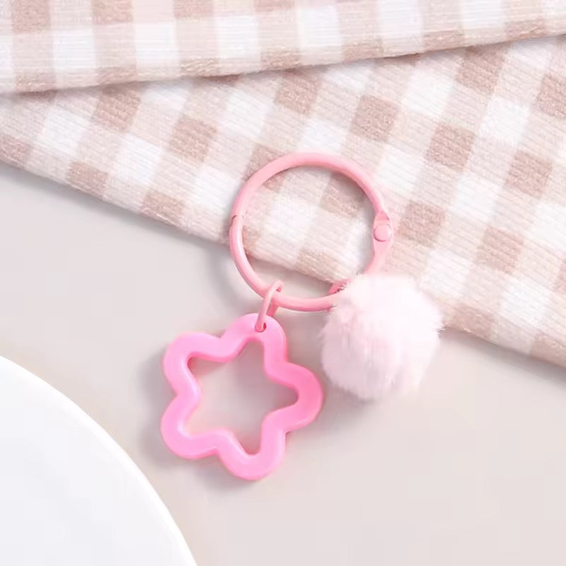 BBB 271 (d) Pink Star Keychain with Fur Ball - Keyring Clasp( 1 pc ) ( 3:3:2 cm )