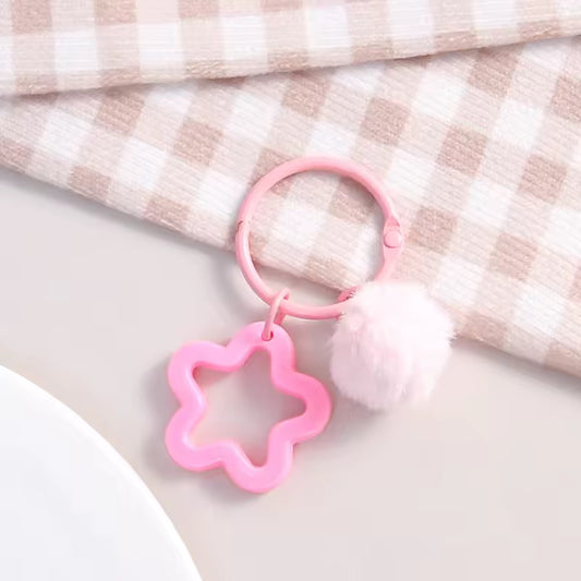 BBB 271 (d) Pink Star Keychain with Fur Ball - Keyring Clasp( 1 pc ) ( 3:3:2 cm )