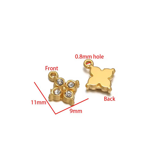 SC16A Clover Zircon charm 18k Gold PVD plated 316 stainless steel ( 1 pc ) Anti tarnish