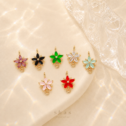 GPC15O Floral Zircon connector ( 1 pc ) 14k gold plated crystal charm