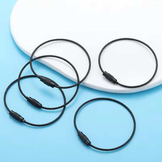 BBB 185 (b) Black Loop Cable Key Ring Wire Keychain ( 1 pc ) Screw lock Key Ring ( 1.5 * 150 mm ) Stainless steel