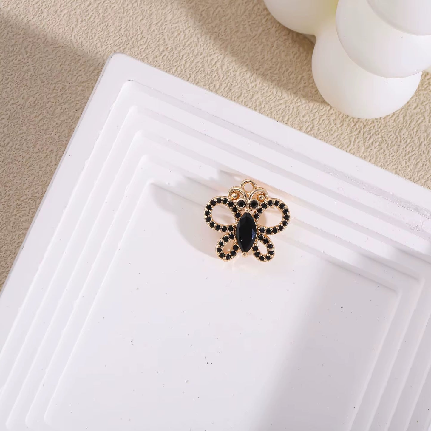 BBB 280 (c) Black Butterfly 14k gold plated Zircon crystal charm ( 1 pc ) Anti tarnish ( 16:16.5 mm )