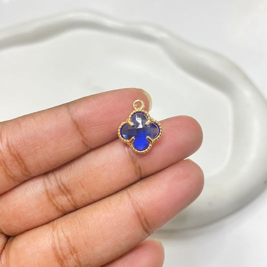 CZ 1360 blue clover gold plated crystal charm - per piece - anti tarnish