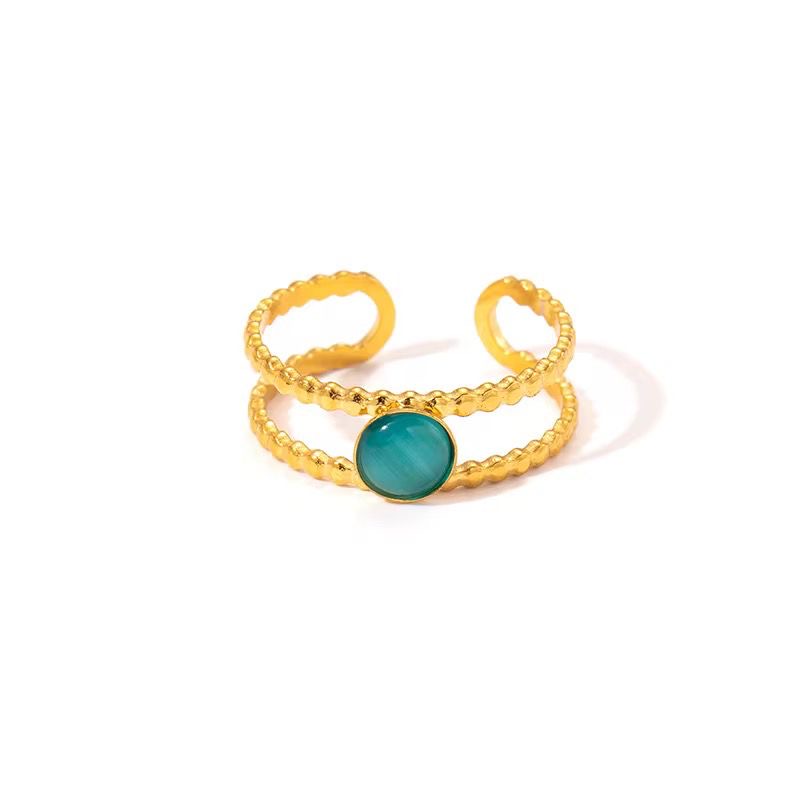 SJ 899 Turquoise double layer unisex ring adjustable - 18k Gold PVD plated stainless steel - Anti tarnish
