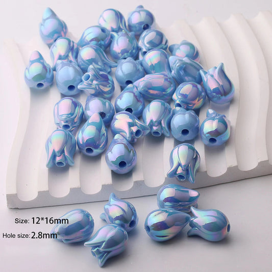 BBB 129 (f) Blue Tulip uv plated Acrylic bead ( 1 pc )