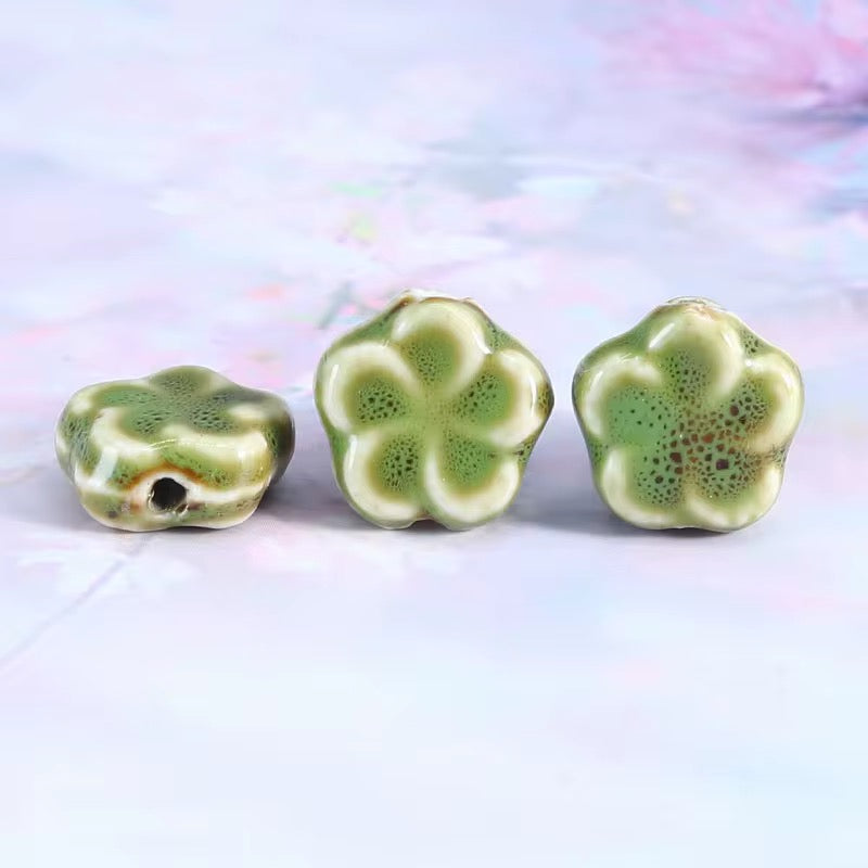 BBB 235 (d) Green Floral Ceramic bead ( 1 pc ) Porcelian Ceramic ( 16mm )