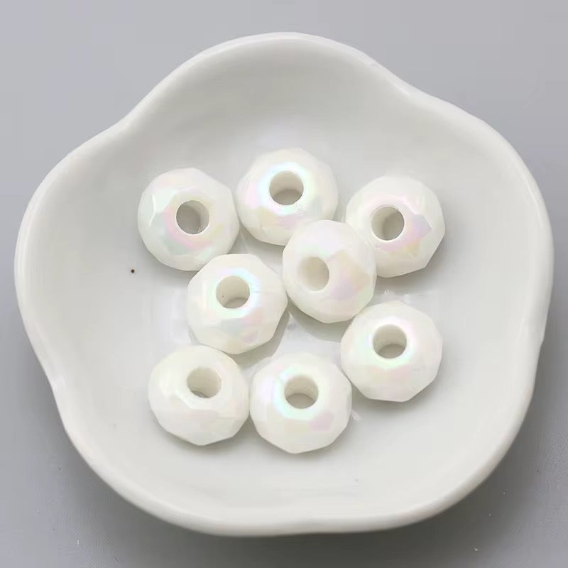 BBB 237 (n) White Big Faceted Rondelle Luminous Shiny Bead ( 1 pc ) UV Plated Acrylic ( 14 mm )