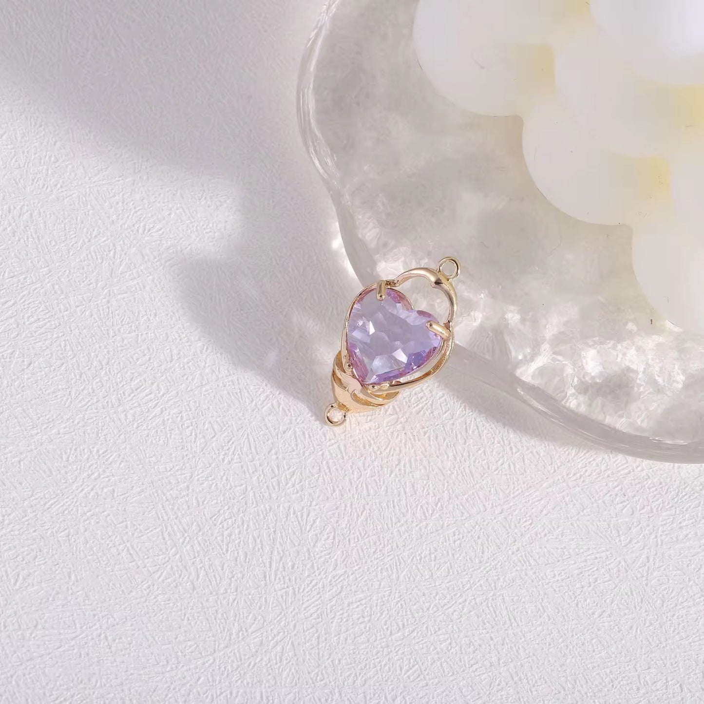 BBB 203 (G) Purple Heart zircon pendant double loop CZ connector 14k gold plated ( 1 pc ) Anti tarnish