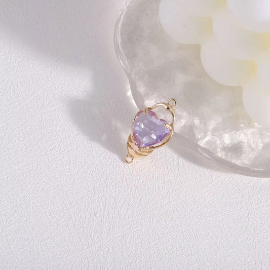 BBB 203 (G) Purple Heart zircon pendant double loop CZ connector 14k gold plated ( 1 pc ) Anti tarnish