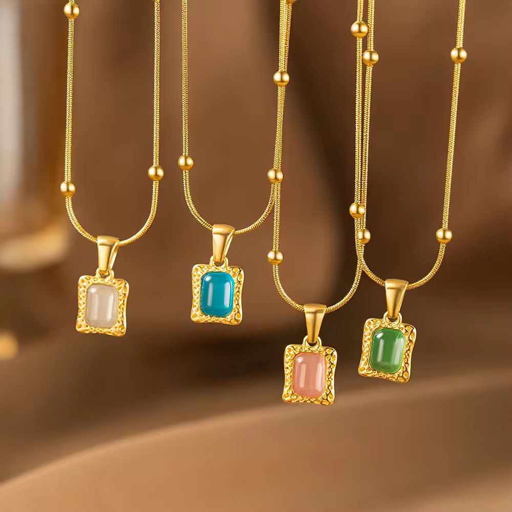 NSJ33E Beaded Snake stone Necklace - 18k Gold PVD plated