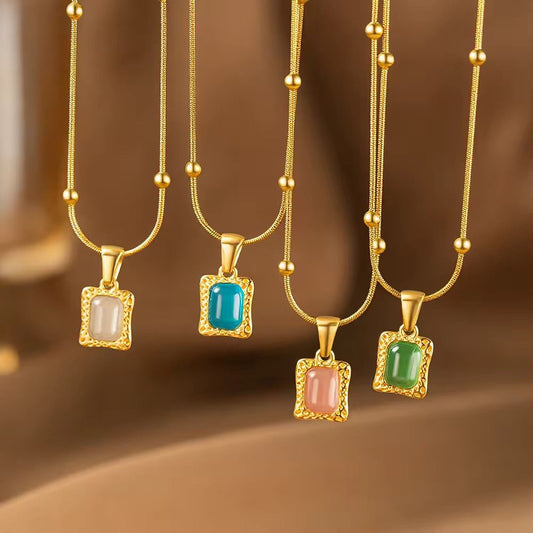 NSJ33E Beaded Snake stone Necklace - 18k Gold PVD plated