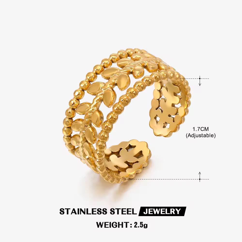 SJ 1079 Leaf Ring adjustable - 18k Gold PVD plated stainless steel - Anti tarnish