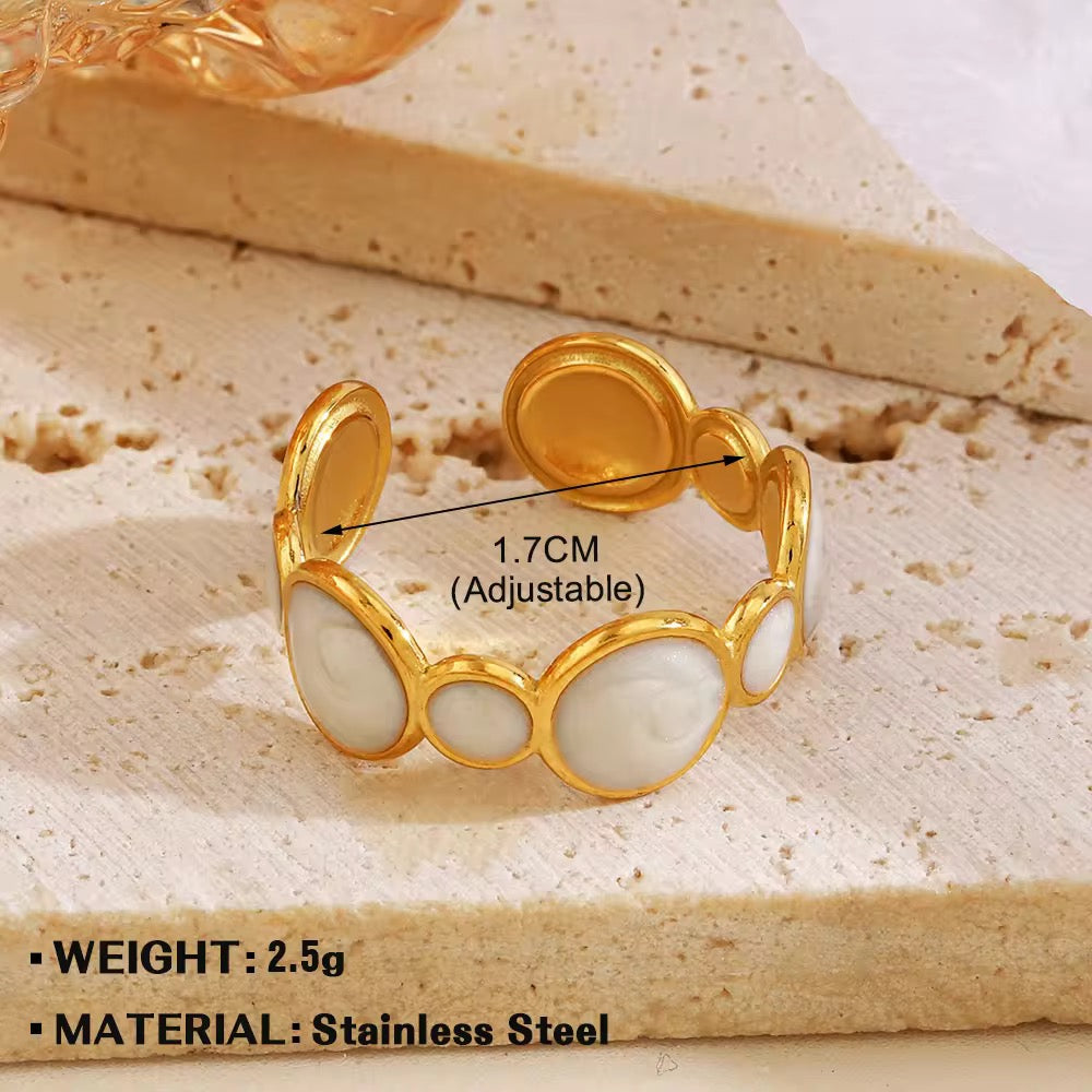 SS 192 White enamel round ring adjustable- 18k gold plated stainless steel - Anti tarnish - Wholesale