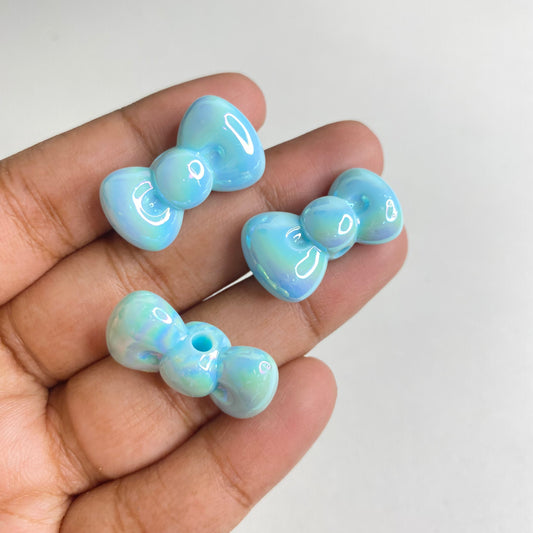 BBB 285 (d) Light Blue Ribbon Bow Shiny  Bead ( 1 pc ) UV Plated Acrylic ( 12:20 mm )