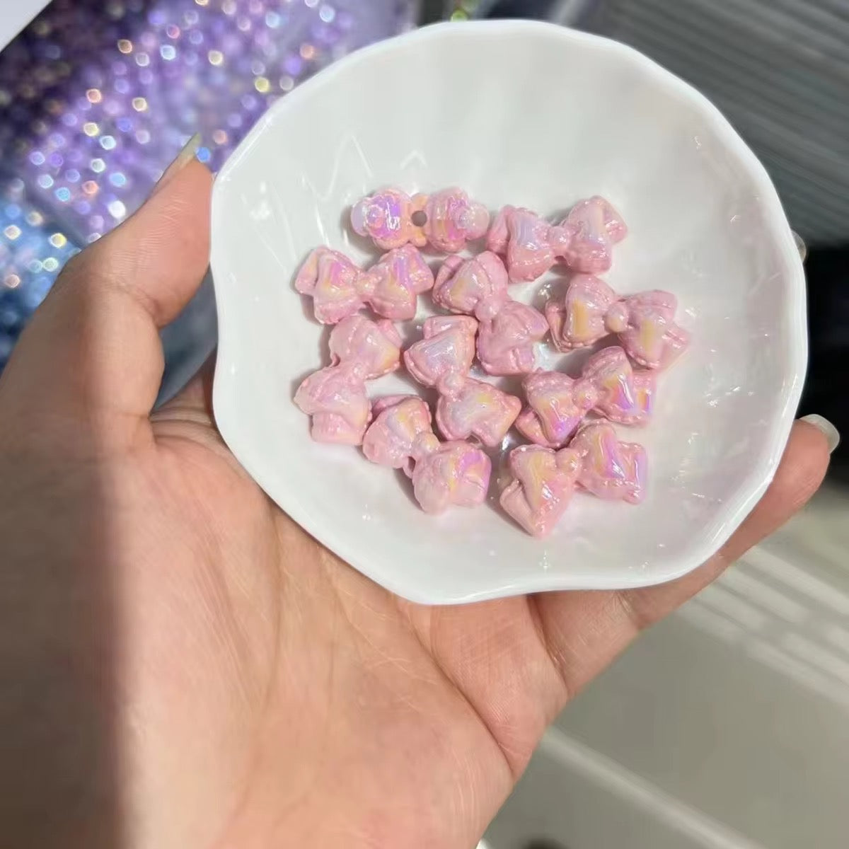 BBB 397 Bow Luminous Bead ( 1 pc ) UV Plated Acrylic ( 25*15mm )