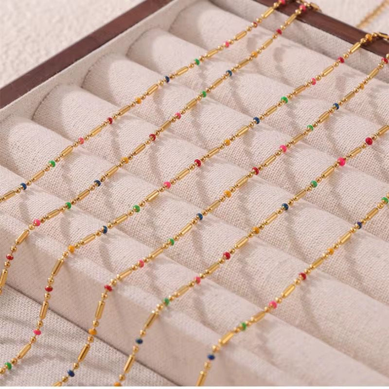 SJ 836 Rainbow Droplet beaded Necklace - 18k Gold PVD plated stainless steel - Anti tarnish