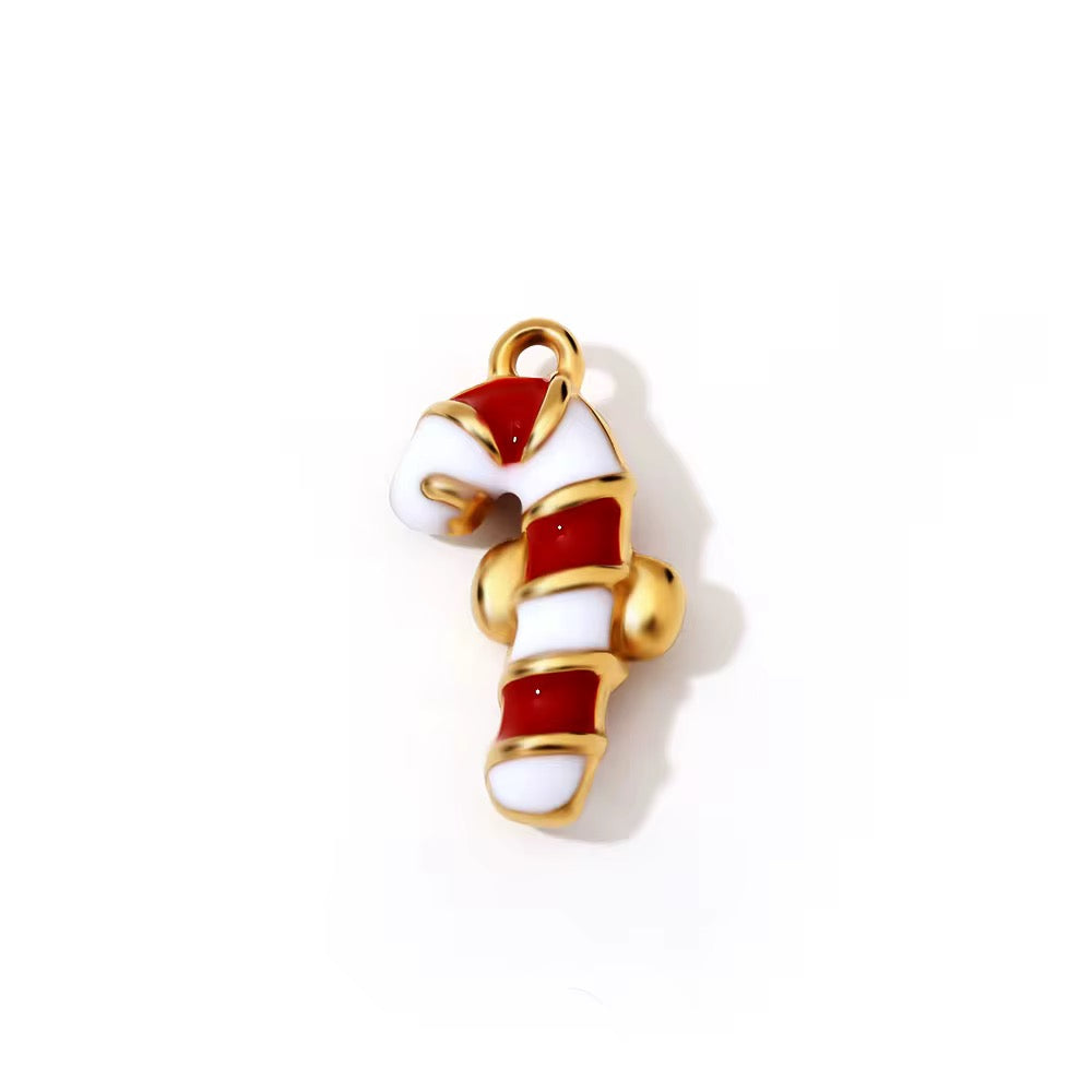 SS 1145 Candy cane Christmas Charm 18K Gold PVD plated stainless steel ( 1 piece ) Anti tarnish ( 18:10 mm )