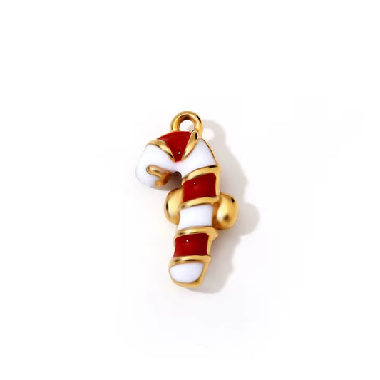 SS 1145 Candy cane Christmas Charm 18K Gold PVD plated stainless steel ( 1 piece ) Anti tarnish ( 18:10 mm )