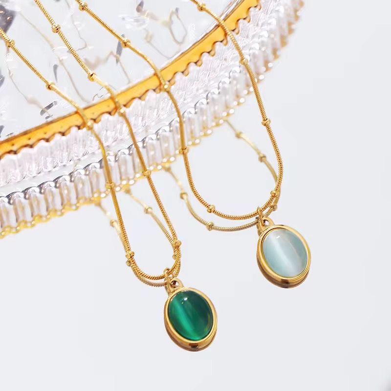 SJ 1158 light blue Necklace - 18k Gold PVD plated stainless steel - Anti tarnish