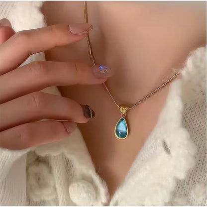 NSJ06C Turquoise waterdrop Necklace - 18k Gold PVD plated 316 stainless steel - Anti tarnish