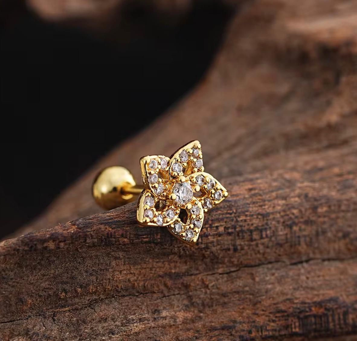 MSJ05E Zircon Cartilage 2nd piercing stud ( 2 pc ) 18k Gold PVD plated