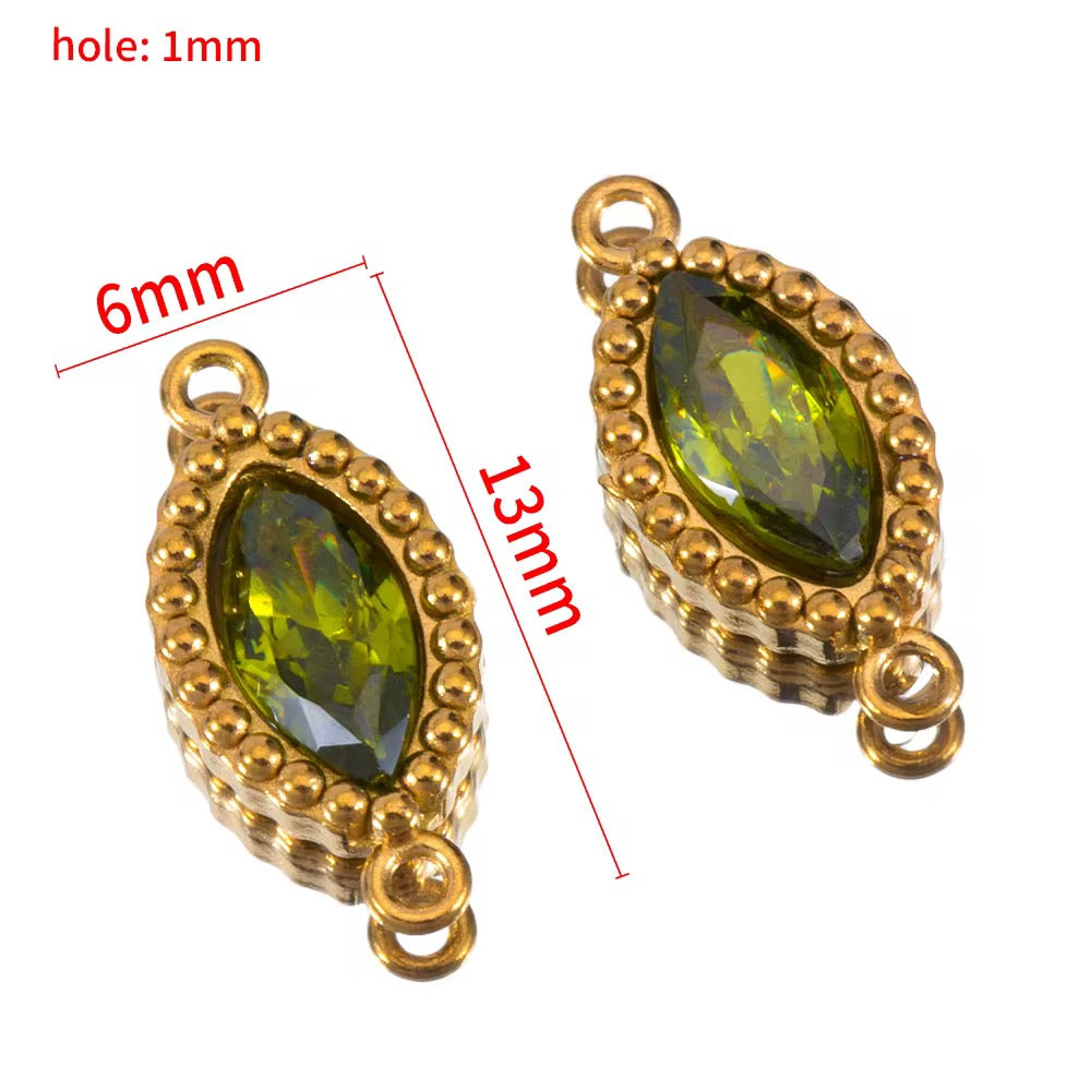 BBB 266 (d) Olive Green Zircon Connector 18k Gold PVD plated 316 stainless steel ( 1 pc ) Anti tarnish ( 6:13 mm )