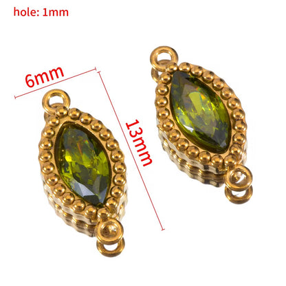 BBB 266 (d) Olive Green Zircon Connector 18k Gold PVD plated 316 stainless steel ( 1 pc ) Anti tarnish ( 6:13 mm )