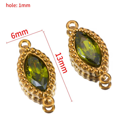 BBB 266 (d) Olive Green Zircon Connector 18k Gold PVD plated 316 stainless steel ( 1 pc ) Anti tarnish ( 6:13 mm )
