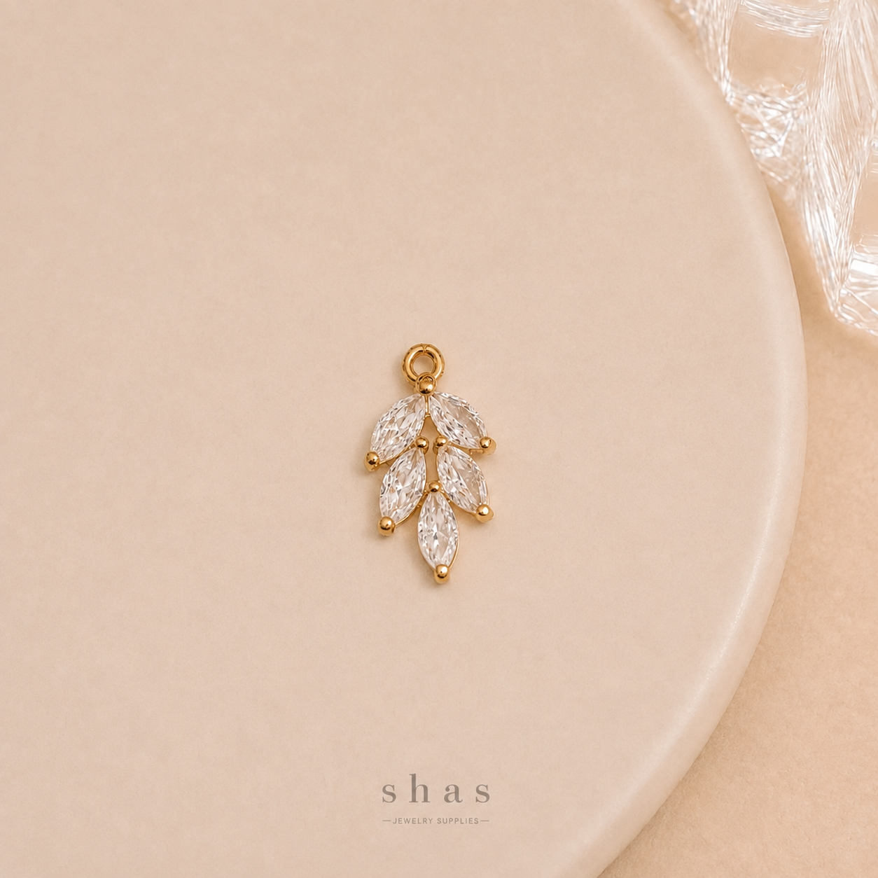 GPC20K Leaf Crystal Zircon Pendant Charm ( 1 PC ) Premium Plated