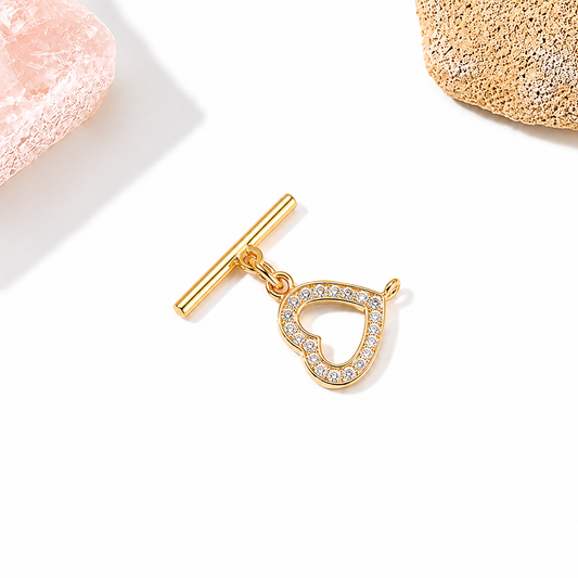 E14B09 Heart zircon OT Toggle Clasp ( 1 pc ) 14k