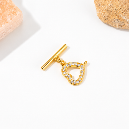 E18B09 Heart zircon OT Toggle Clasp ( 1 pc ) 18k