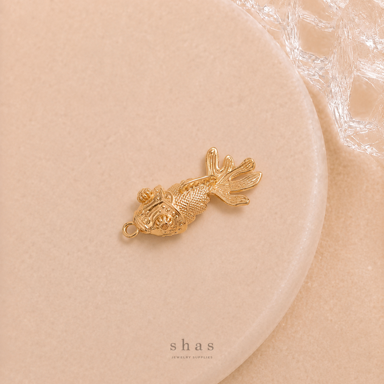GPC21B Gold Fish Zircon Pendant Charm ( 1 PC ) Premium Plated