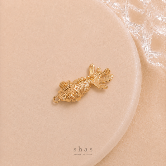 GPC21B Gold Fish Zircon Pendant Charm ( 1 PC ) Premium Plated
