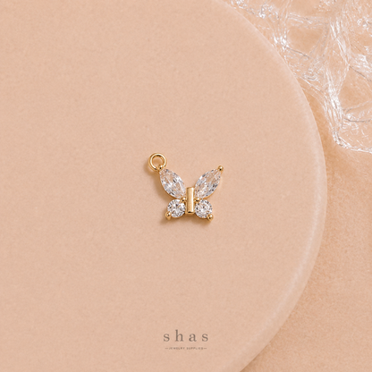 GPC21J Dainty Butterfly Zircon Pendant Charm ( 1 PC ) Premium Plated