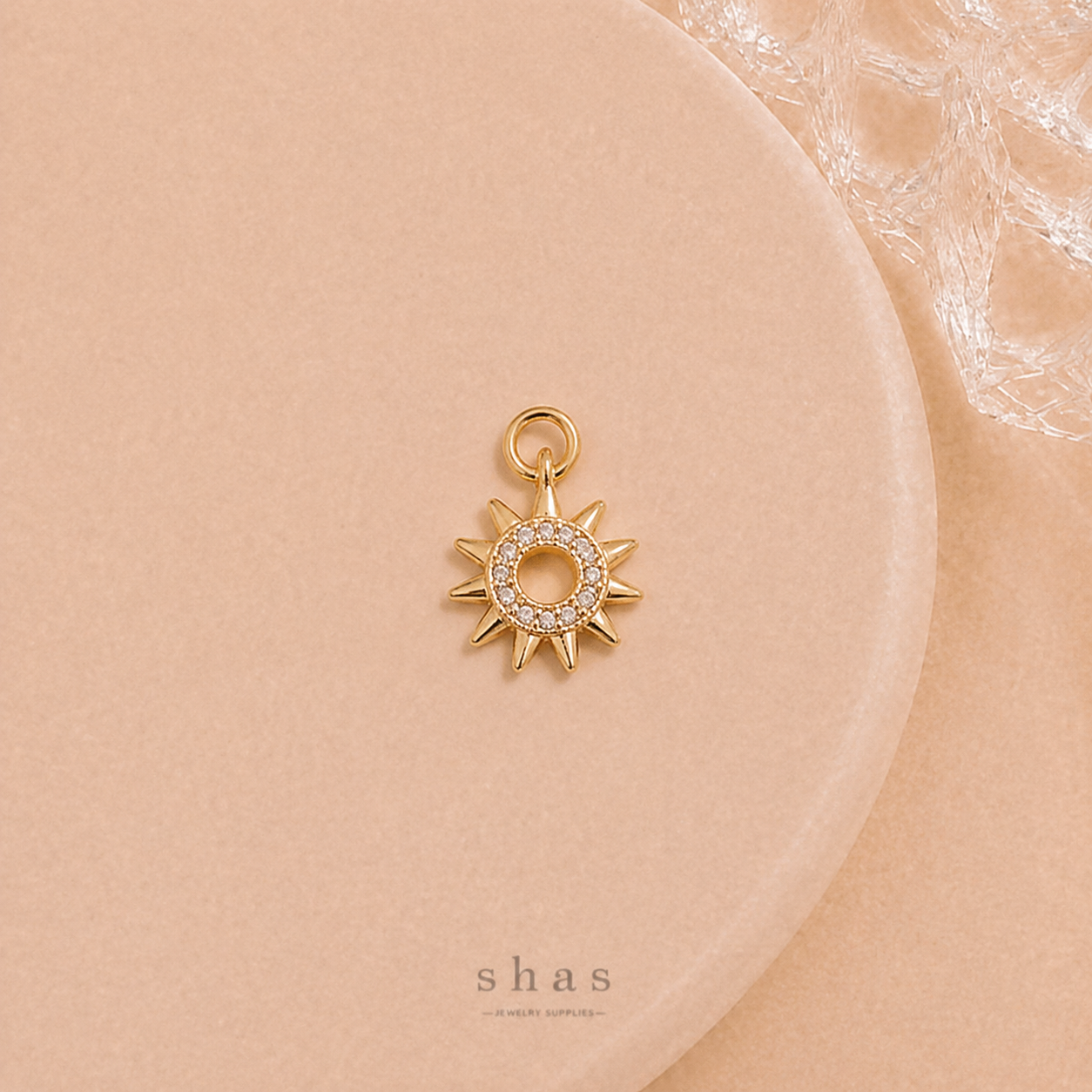 GPC21D Tiny Sun Zircon Pendant Charm ( 1 PC ) Premium Plated