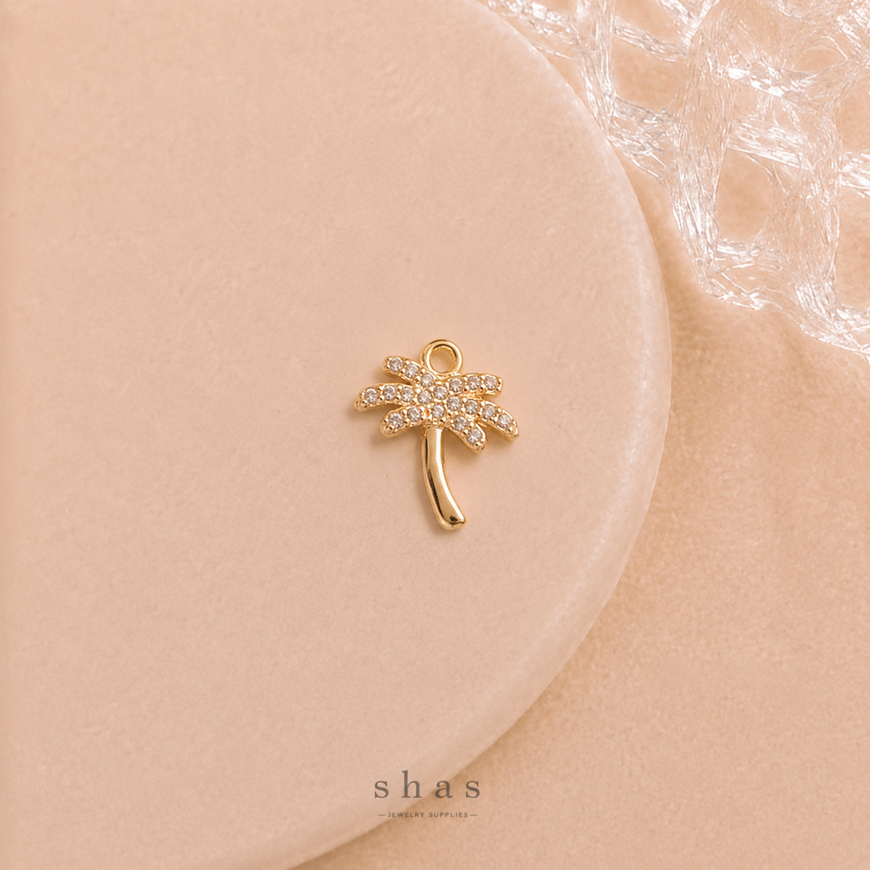GPC21E Palm Tree Zircon Pendant Charm ( 1 PC ) Premium Plated