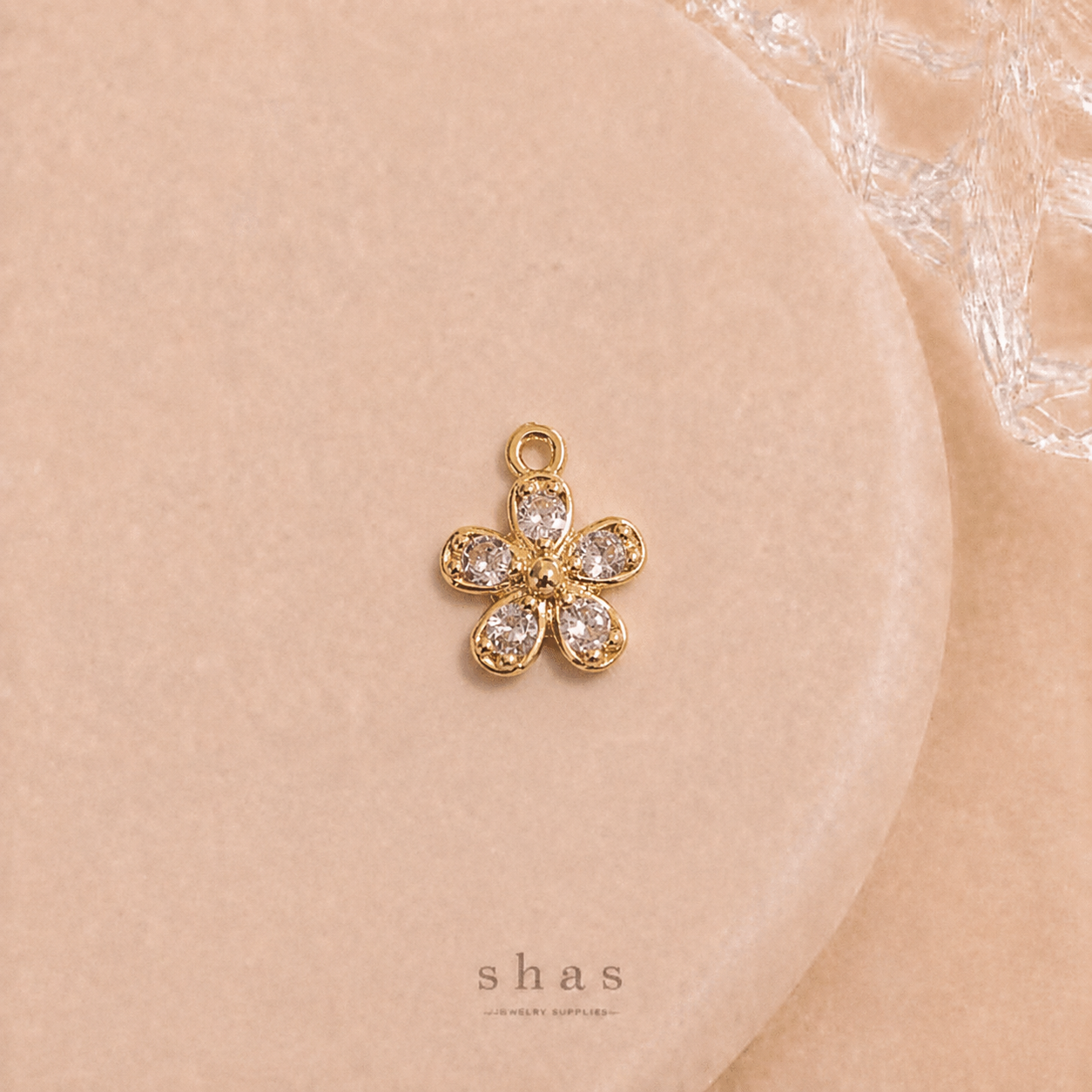 GPC21K Flower Zircon Pendant Charm ( 1 PC ) Premium Plated